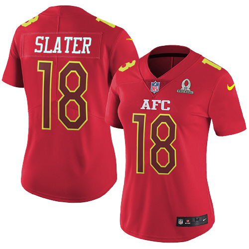 Nike Patriots #18 Matt Slater Red Women's Stitched NFL Limited AFC Pro Bowl Jersey